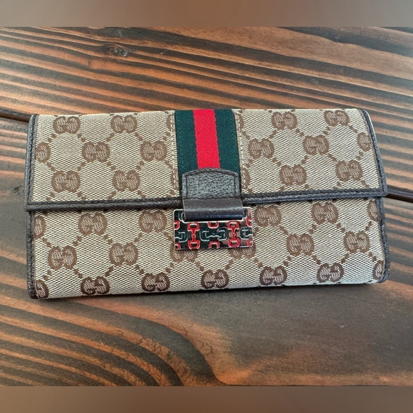 Gucci Handbags - Gucci GG Supreme Sherry Brown Canvas Leather Long Wallet